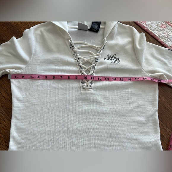 Harley-Davidson® Willie G Skull Ivory Laced Waffle Knit Henley Hoodie -L 💀 - Picture 9 of 14
